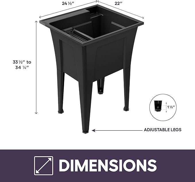 Freestanding Utility Sink with One Handle Black Faucet - 24" Plastic Utility Sink for Garage, Laundry, Indoor and Oudoor Use - Laundry Tub Kit by Noah William Home - Black (19.5 gal)