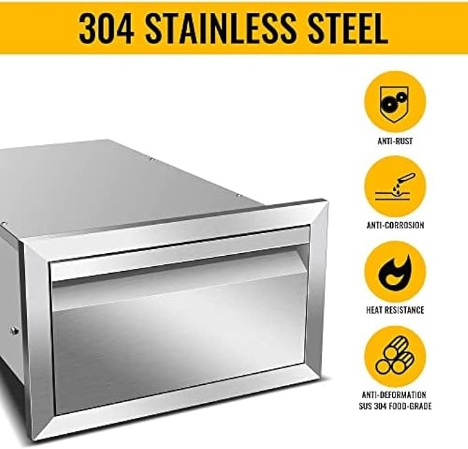 Flush Mount Stainless Steel Double Drawers with Recessed Handles for Outdoor Kitchens Or BBQ Island,-14W X 8.5H X 23D Inch