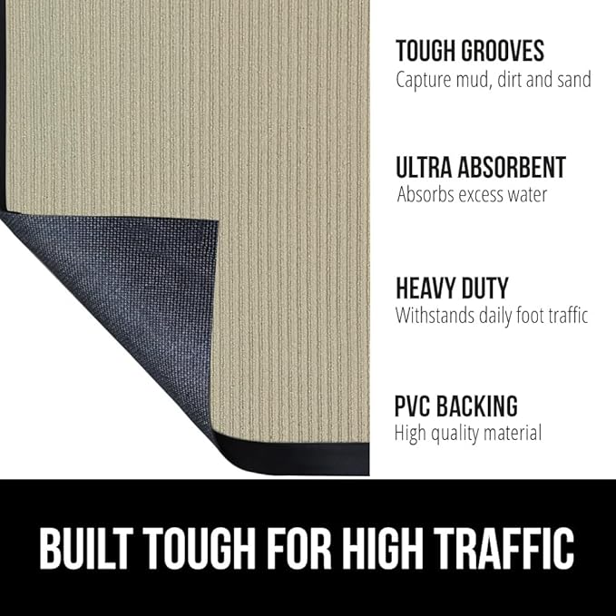 GORILLA GRIP Waterproof Traffic Guard Door Mat, 2 Pack Heavy Duty Entryway Mats, Strong Rubber Back Commercial Utility Rugs for Office Hallway, Garage Floor and Home, Low Profile Carpet, 29x17, Beige