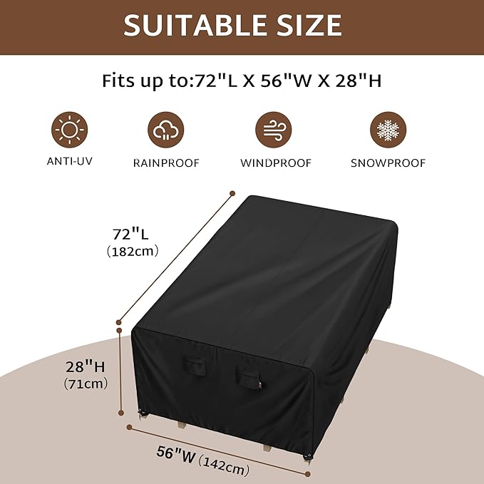 iBirdie Outdoor Patio Furniture Set Covers 72 x 56 inch fit 4 x 6 ft, 56, 54, 52 inch Wide, 72, 70, 68 inch Long Outside Dining Table and Chairs, Waterproof Weatherproof Cover, Heavy Duty 600D