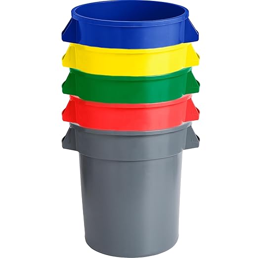 PRO&Family Commercial Round Trash Can with Lid and Dolly Rolling Waste Container, Ingredient Bin, Heavy-Duty Plastic, Anti-Static, Kitchen, Office, Outdoor Use (Black, 20 Gallon)