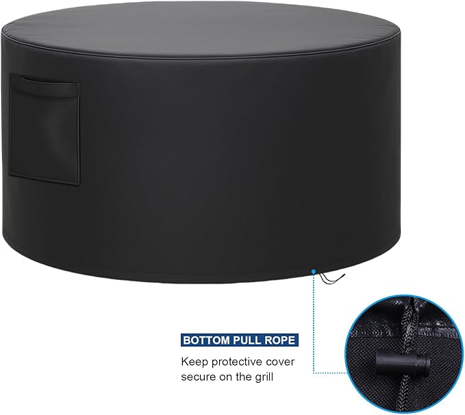 50" Dia X 24" H Fire Pit Round Cover, Outdoor Firepit Cover for 48-50 inch Fire Pit Table, Heavy Duty Polyester with PVC Coating Material, Waterproof, Tear Resistant with Drawstring, Air Vent