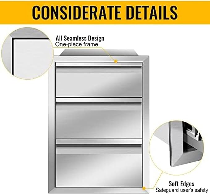 Flush Mount Stainless Steel Double Drawers with Recessed Handles for Outdoor Kitchens Or BBQ Island,-16W X 21H X 23D Inch