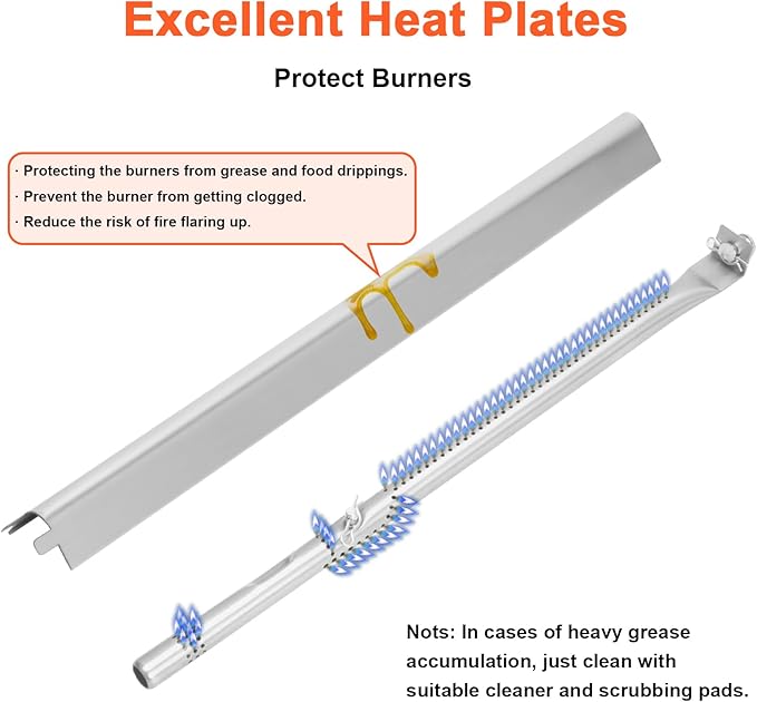 17" Grill Part Kit for Charbroil Performance 5 Burner 463448021 463451022 463455021 463456022 463449021, Grill Grates/Heat Plates/Burners/Adjustable Crossover Tube/Ignition for Charbroil Grills