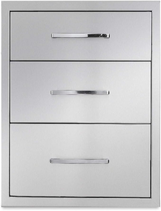 Outdoor Kitchen Drawers Stainless Steel 3-Drawer BBQ Drawer 18" W x 21" H x 23" D Enclosed Built-in Drawer Flush Mount for Outdoor Kitchens & BBQ Islands