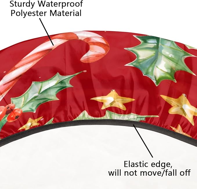 Christmas Ruffle Star Candy Round Table Cloth Cover, Elastic Edge Waterproof Wipeable Tablecloths 36"-42" Polyester Tablecloth for Party Restaurant Banquet Holiday Camping Outdoor Picnic