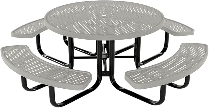 COATEDOUTDOORFURNITURE Heavy-Duty Portable Outdoor Kids Table with Umbrella Hole, Punched Steel Kids Picnic Table, Commercial-Grade, Made in America (46 in, Round, Childrens, Textured Grey)