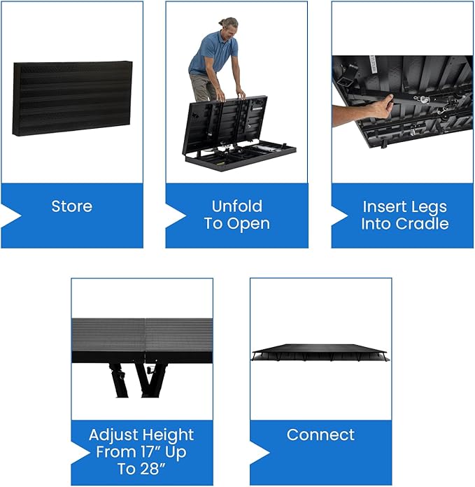 16'x16' MYSTAGE 16 Stage Platform - Portable, Folding Lightweight Aluminum Performance Deck with Adjustable Height 17"-28" - US Patented Design
