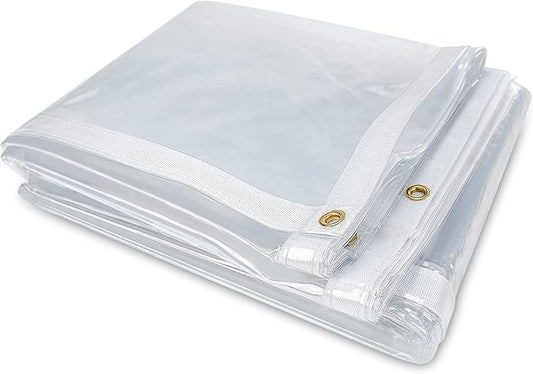 6 x 12FT Outdoor Clear Tarp Curtain Waterproof Wind-Proof 24 Mil Transparent Vinyl Tarp for Patio Pergola Garden Canopy Rainproof Anti-Tear PVC Thick Cover with Grommets