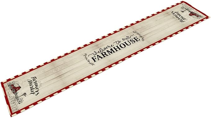 Farmhouse Table Runner, Rustic Country Barn Cottage Rooster Check Animal Plank Coffee Table Center Decor for Home Kitchen Dining Patio Holiday Party Indoor Outdoor Table Decorations 13"x108"