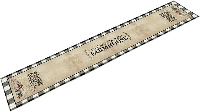 Farmhouse Table Runner, Rustic Country Barn Cottage Check Animal Coffee Table Center Decor for Home Kitchen Dining Patio Holiday Party Indoor Outdoor Table Decorations 13"x36"