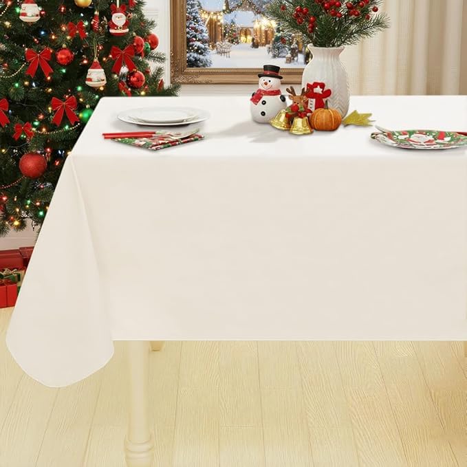 Smiry Rectangle Table Cloth 60x84 Inch, Waterproof Wipeable Vinyl Tablecloths Protector, Oil Spill Proof Plastic Table Cover for Dining, Picnic, Camping, Outdoor, Beige