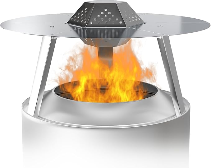 Heat Deflector for Solo Stove Ranger 15", 304 Stainless Steel Heat Diffuser with Handle & Legs,Heat Radiation for Wider Warmth Area, Compatible with Ranger 15" Outdoor Fire Pits, for Camping,Backyard