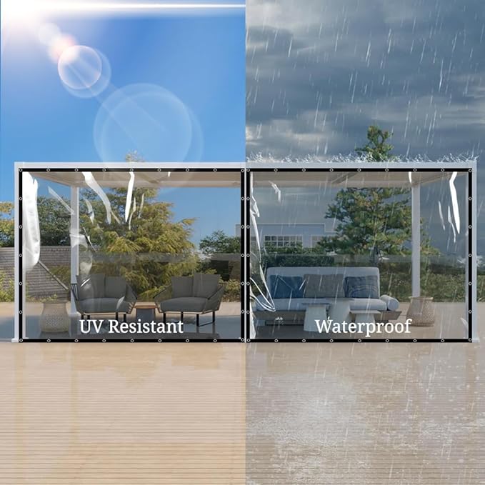 Covers & all Clear Tarp Heavy Duty Waterproof, 20mil Clear Tarp with Grommets, Outdoor Tarp for Patio Covers, Porch Screens, Greenhouses, Chicken Coop (5' H x 7' W Feet), Indoor or Outdoor Use