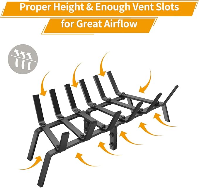 Fireplace Grate, 30 inch Solid Fireplace Log Holder, Heavy Duty Cast Iron Firewood Log Burning Rack Fire Grates for Inside Fireplace Accessories