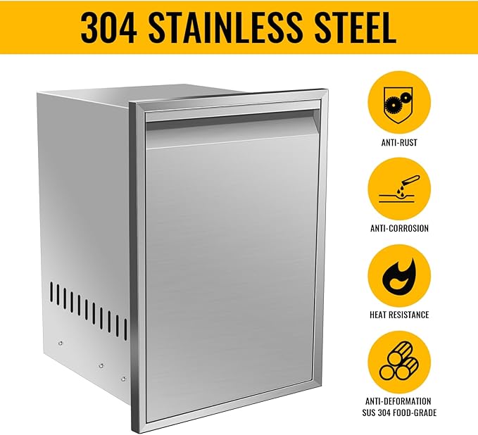 Outdoor Kitchen Drawers, Box Frame Style Flush Mount BBQ Drawer w/Stainless Steel Handle, BBQ Island Drawers For Patio Grill Station,Trash Drawer