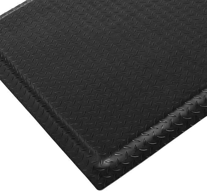 Nisorpa Anti Fatigue Mats Industrial 2' x 7' Ergonomic Standing Mat 15/16" Extra Thick Kitchen Rugs for Standing Heavy Duty Commercial Diamond Plate - Safety Support for Leg & Back Pain, Black