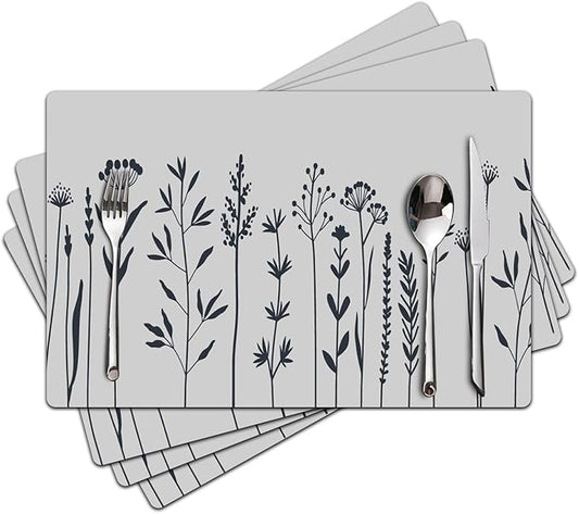Flower Placemats Set of 4 - Spring Floral Faux Leather Heat Resistant Placemats for Dinner Table, Non-Slip Waterproof Oil-Proof Washable Reusable Placemat for Indoor Outdoor Kitchen, 15.75In*11.81In