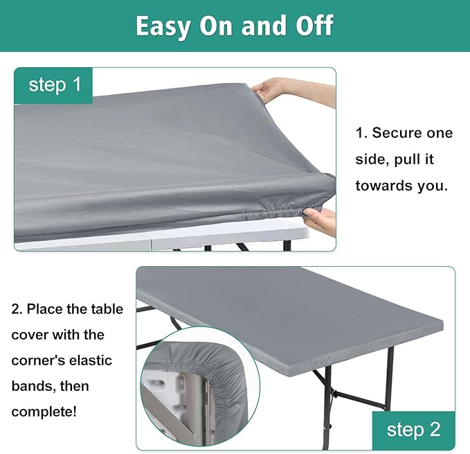 LUSHVIDA 2 Packs Vinyl Card Tablecloth with Flannel Backing 34x34 inch - Waterproof Plastic Picnic Table Cover for Square Folding Table Cloth with Elastic Corners, Light Gray