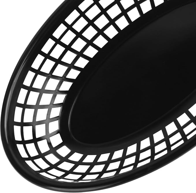 80 Pcs 9 x 5.7 Inch Reusable Oval Fast Food Baskets, Sturdy Plastic Serving Baskets for Fast Food, Parties, Picnics, BBQs and Snacks, by KUKLIPJIM.(Black)