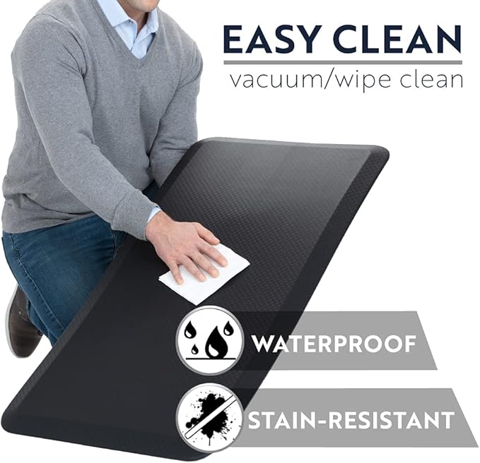 KANGAROO Thick Ergonomic Anti Fatigue Mats for Kitchen Floor, 70x24 Runner, Cushioned Standing Office Desk Mat, Waterproof Scratch Resistant Topside, Supportive All Day Comfort Padded Foam Rugs, Black