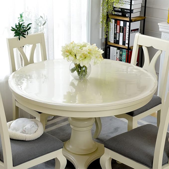 RostiKong Round Clear PVC Table Cloth Protector Waterproof Transparent Tablecloth Vinyl Circle Table Cover for Dining Living Room Bistro Bar Glass Coffee Beside Dressing Table Mat Pad Non-Slip 58 Inch