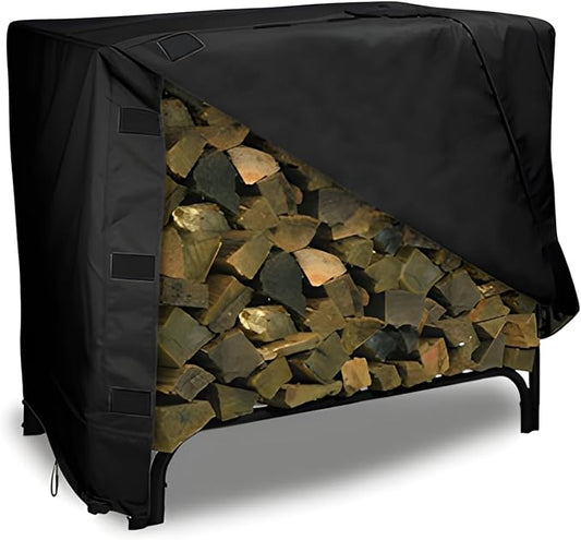 Eevelle Patio Log Rack Cover Made with Marinex Marine Grade Fabric - Waterproof - Durable Firewood Storage Large Log Rack Covers - Weather Protection - (42" H x 48" L x 24" D, Black)