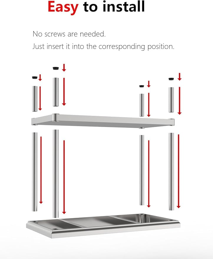 Stainless Steel Commercial Kitchen Prep Table, 39x20 Inch, NSF Work Table with Undershelf, 5-Layer Wire Drawing Process, Easy Installation (32IN*20IN*30IN*Double-Deck Workbench)