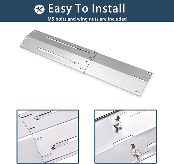 Universal replacement heavy duty adjustable heat plate shield,Burner cover,Flavorizer bar,heat Tent,Flamer tamer for gas grill models,Extends from 11.75"up to 21"L (304 Stainless Steel, 5 Pack)