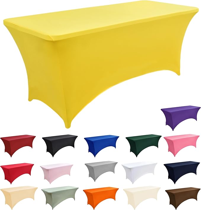 10-Pack 6ft Spandex Table Covers for Rectangle Standard Folding Tables - Wrinkle Resistant Stretch Tablecloths - Ultimate Fitted Table Protector for Parties, Banquet, Wedding