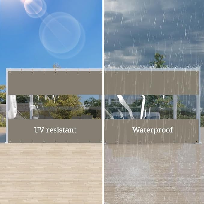 Covers & all Outdoor Clear Panel Curtain, 12 oz Vinyl Outdor Curtains for Patio, Waterproof & Weather Resistant Tarp with Brass Grommets for Pergola, Porch, Gazebos, Balcony (8’ H x 4’ W Feet, Beige)