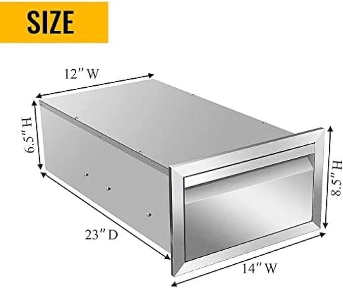 Flush Mount Stainless Steel Double Drawers with Recessed Handles for Outdoor Kitchens Or BBQ Island,-14W X 8.5H X 23D Inch