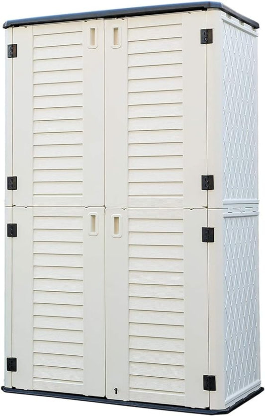 HOMSPARK Storage Shed Weather Resistance, Multi-Purpose Outdoor Storage Cabinet Waterproof, Outdoor Storage Cabinet for Garbage Cans, Lawnmower, Garden Accessories (White, Tall shed-53 cu ft)
