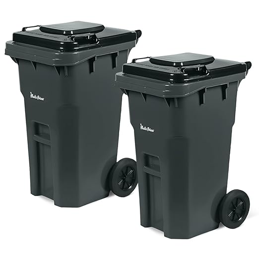 27 Gallon Trash Can with Wheels Plastic Rollout Outdoor Trash Can with Lid Outside Garbage Can with Wheels and Lid Commercial Heavy-Duty Container, Gray