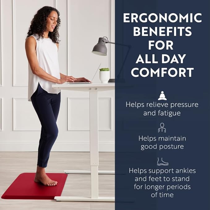 KANGAROO Thick Ergonomic Anti Fatigue Mats for Kitchen Floor, Cushioned Standing Office Desk Mat, Waterproof Scratch Resistant Topside, Supportive All Day Comfort Padded Foam Rugs, 17x24, Red