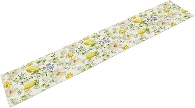 Vintage Lemon Blossom Table Runner Seasonal Spring Summer Floral Farmhouse Dining Table Decoration for Home Holiday Party Dresser Kitchen Cabin Restaurant Wedding Decor 13×120in