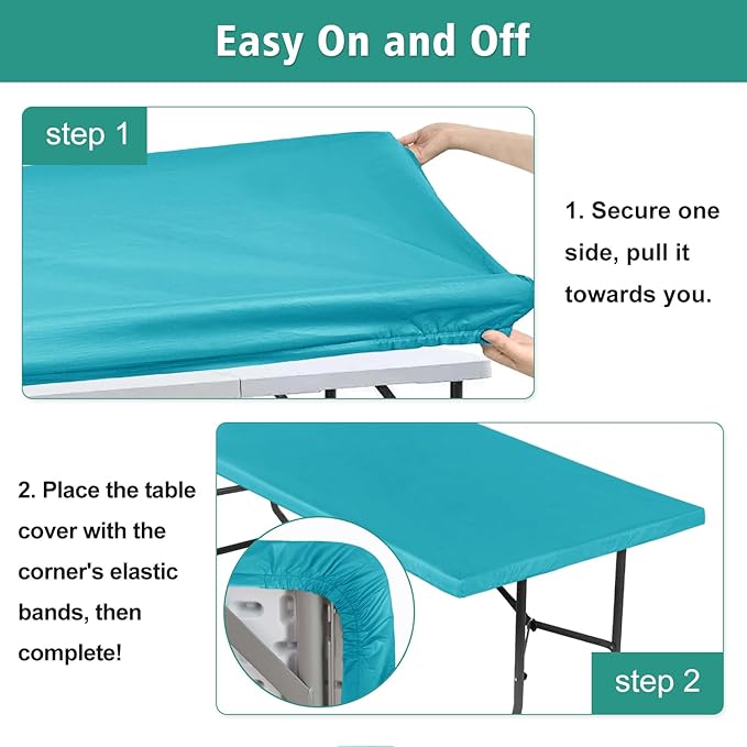 LUSHVIDA 6 Packs Vinyl Tablecloths with Flannel Backing for 6ft Rectangle Folding Table Cloths - Waterproof Plastic Picnic Table Covers with Elastic Corners, 30x72 inch, Teal
