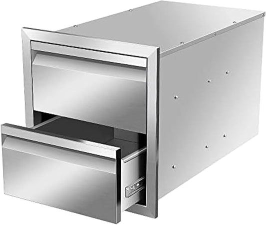Flush Mount Stainless Steel Double Drawers with Recessed Handles for Outdoor Kitchens Or BBQ Island,-14W X 15H X 23D Inch