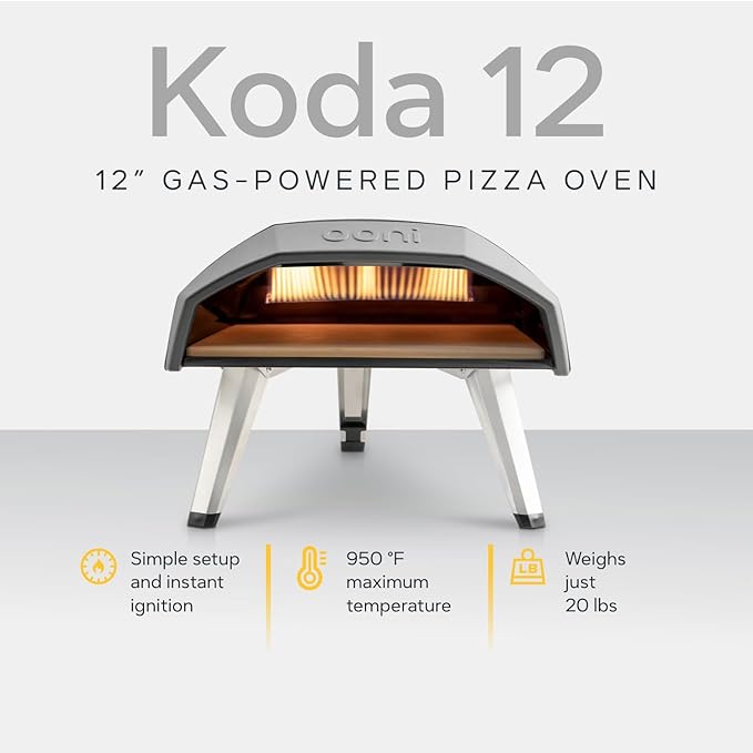 Ooni Koda 12 Portable Gas Pizza Oven Bundle - Includes 12" Pizza Peel, Turning Peel and Koda 12 Carry Cover