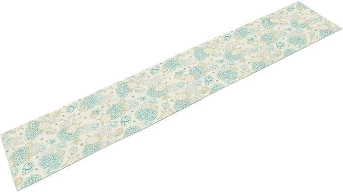 Ocean Coastal Table Runner, Nautical Summer Beach Coral Sea Turtle Table Runner for Kitchen Coffee Dining Bedroom Living Room Dinner 13x36in