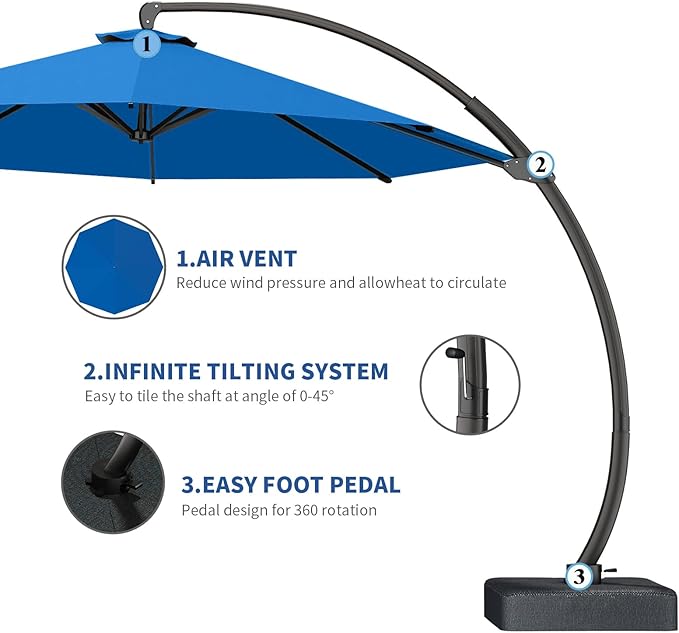 7 Piece Patio Dining Set with 11ft Patio Umbrella (Royal Blue), 7 Black Outdoor HDPE Dining Set with 6 Chairs + 1 Large Table, for Market, Pool, Garden, Backyard, Deck