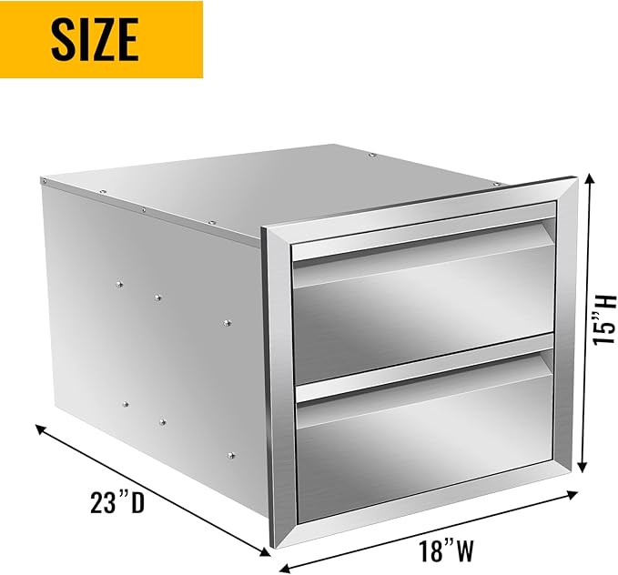 Pull Out Trash Drawer, Lower Sliding Rails Stainless Steel Roll Out Trash Bin Pull Out Tray With Handle For Outdoor Kitchen BBQ Island Grill Station,Double Drawers