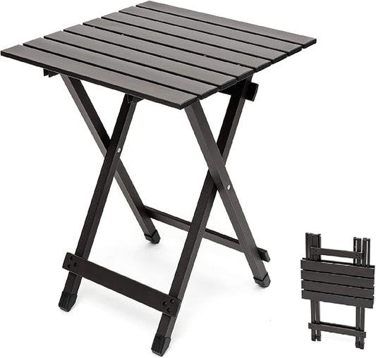 SUNNYFEEL Folding Camping Table - Lightweight Aluminum Portable Picnic Table, 18.5x18.5x24.5 Inch for Cooking, Beach, Hiking, Travel, Fishing, BBQ, Indoor Outdoor Small Foldable Camp Tables