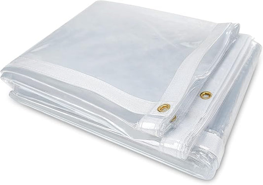7 x 9FT Outdoor Clear Tarp Curtain Waterproof Wind-Proof 24 Mil Transparent Vinyl Tarp for Patio Pergola Garden Canopy Rainproof Anti-Tear PVC Thick Cover with Grommets