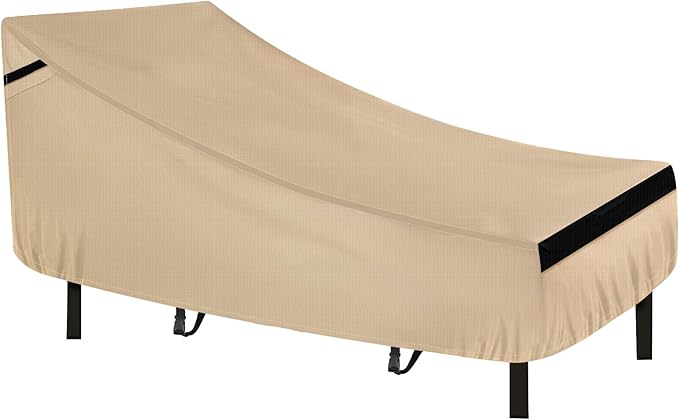 NEVERLAND Patio Chaise Lounge Cover - 420D Lounge Chair Covers Waterproof Outdoor with Air Vent and Adjuatable Buckles All Weather Protection - 68L x 30W x 30H inch Golden