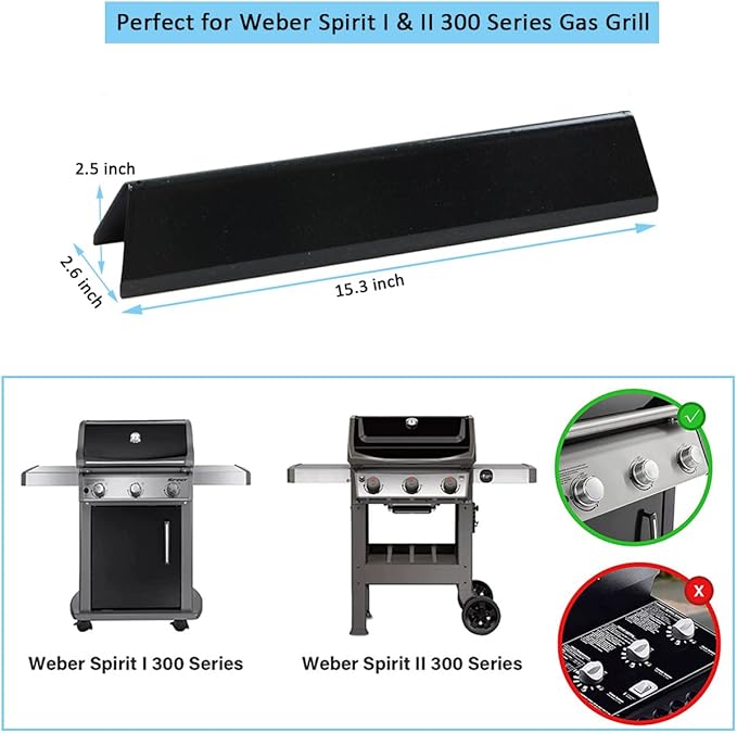 7636 Flavorizer Bars for Weber Spirit and Spirit II & GS4 Spirit II 300 Series, Spirit E310 E320 E330 S310 S320 S330 Gas Grill with Front Control Knob, 15.3 Inch Heat Plate for Weber 67046 69797 68843