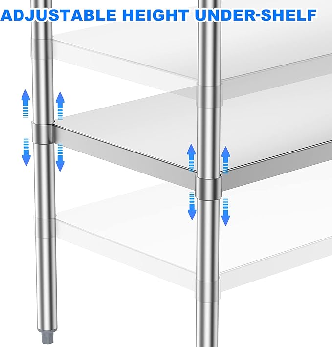 Stainless Steel Table for Prep & Work, 30x48 Inches, NSF Metal Commercial Heavy Duty Table with Adjustable Under Shelf and Foot for Restaurant, Home and Hotel