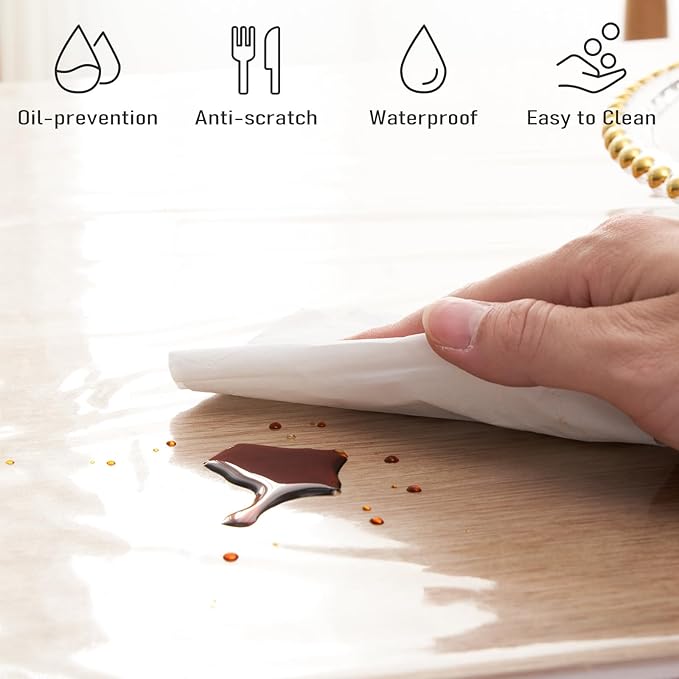 Clear Plastic Tablecloth Protector Rectangle 54x78 inch Waterproof Oilproof Stain Resistant Wipeable Table Cover for Dining Tables