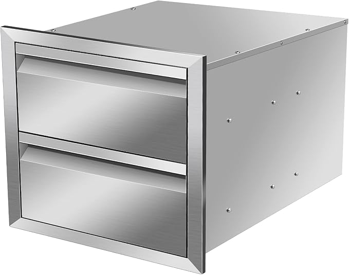 Pull Out Trash Drawer, Lower Sliding Rails Stainless Steel Roll Out Trash Bin Pull Out Tray With Handle For Outdoor Kitchen BBQ Island Grill Station,Double Drawers