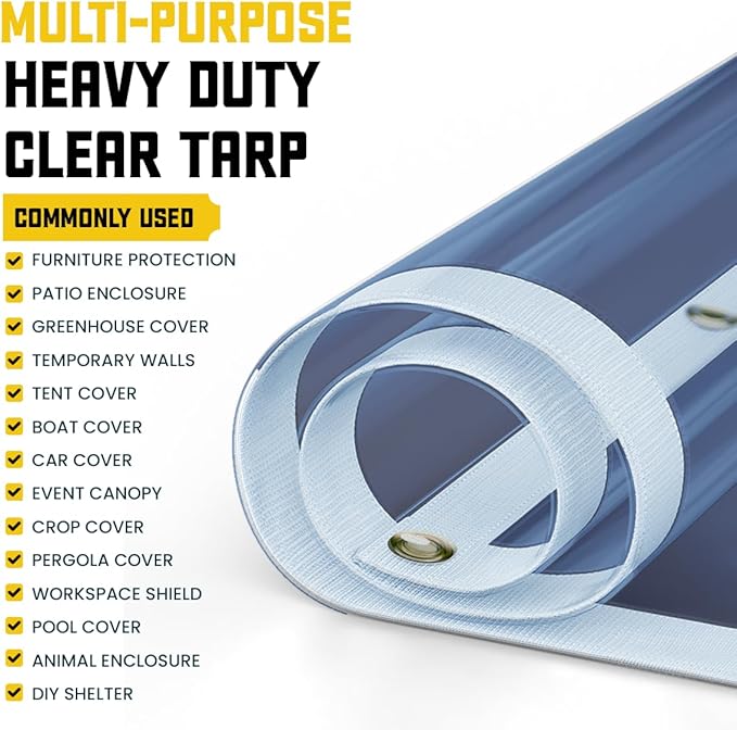 Core Tarps 30 Mil Extreme Heavy Duty Clear Tarp with Gromments - 8x20ft Super Clear Tarps Heavy Duty Waterproof Vinyl Tarpaulin, Transparent Tarp for Outdoor, Camping & Construction, Clear Grey